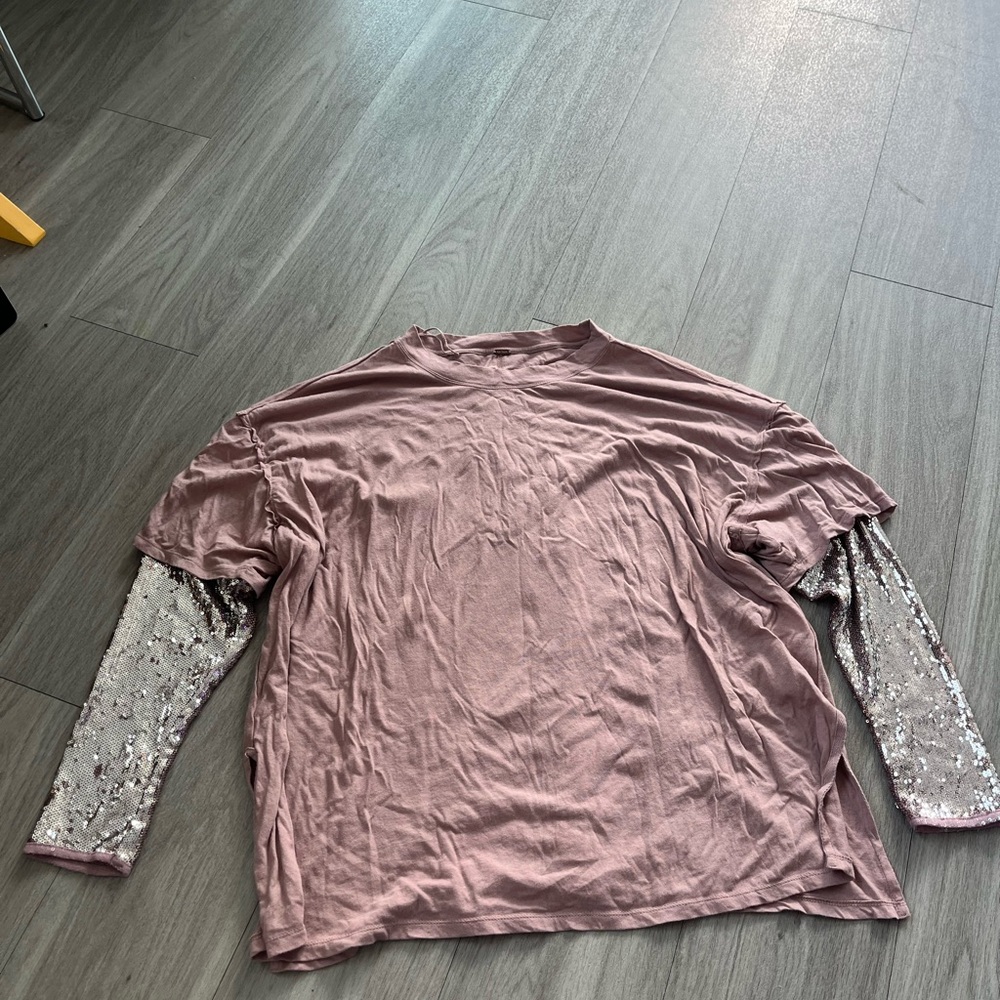 Free People Mauve Top with Sequin Sleeves